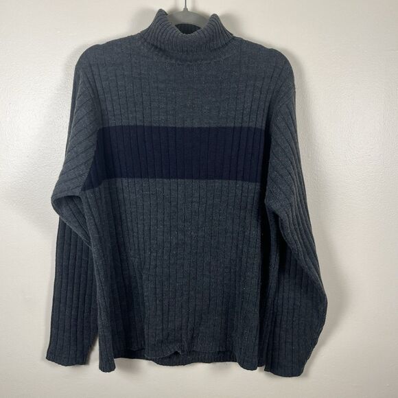 Express Grey Men's Turtleneck Sweater Blue Striper Long Sleeve Shirt - Picture 1 of 8